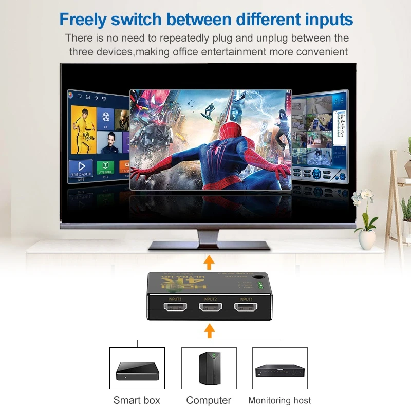 Pengalih Yang Kompatibel dengan HDMI dengan Tiga Input dan Satu Output 4K * 2K Tipe Persegi Panjang dengan Sakelar Remote Control