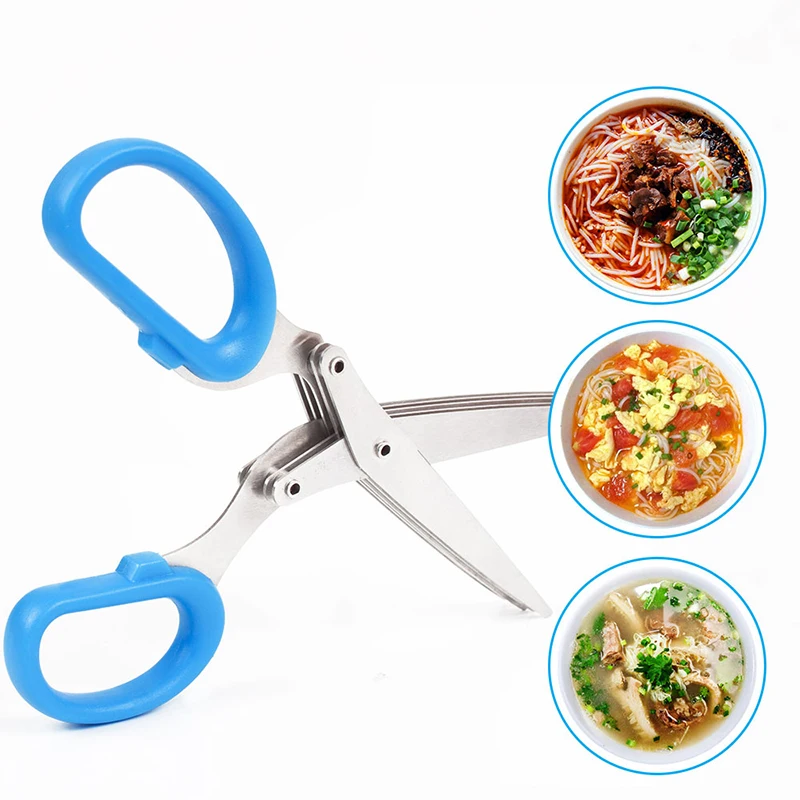 Multifunctionele Muti Lagen Rvs Messen Multi-Lagen Keuken Schaar Scallion Cutter Kruid Laver Kruiden Cook Tool Cut