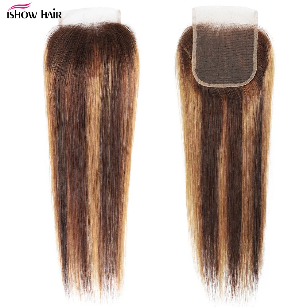 Ishow Highlight Color 4x4 Lace Closure Straight Hair Free Part 4X4 Lace Closure Non-Remy Human Hair Swiss Lace Closure 1Pc