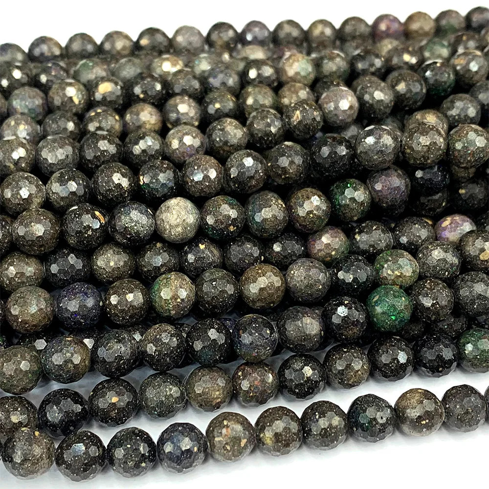 

Veemake Black Opal Natural Stones Crystal Gemstones DIY Necklace Bracelets Earrings Faceted Round Beads For Jewelry Making 07270