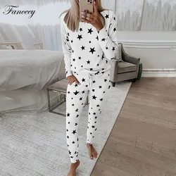 Fanceey Spring Pajama Set Women Sleepwear Fashion Lounge Wear Set Female Loungewear Nightie Ladies Home Suit Women Home Clothes