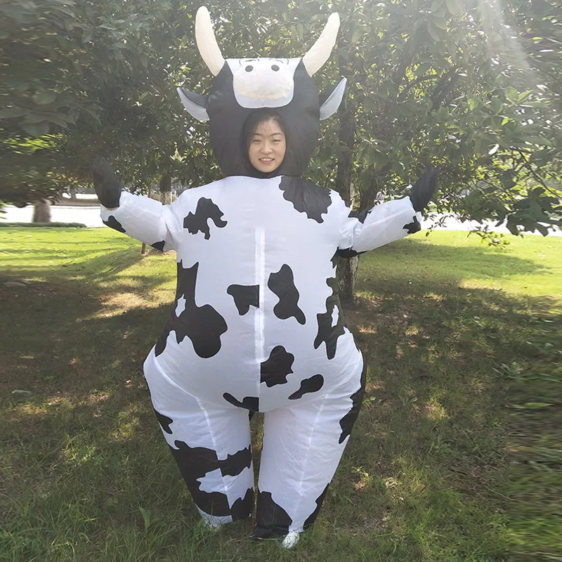 Inflatable Cow Costume For Women Man Adult Fancy Dress Air Blown Animal Mascot Cosplay Christmas Halloween Purim Party Clothes