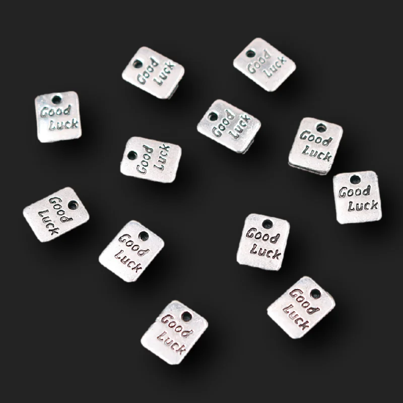 50pcs Silver Plated Good Luck Tags Pendant Retro Bracelet Necklace Metal Accessories DIY Charm Jewelry Crafts Making A1593