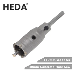 HEDA-Sierra de agujero de núcleo de aleación de carburo de tungsteno para hormigón, broca hueca eléctrica SDS PLUS, tubería de aire acondicionado, piedra de cemento, 40mm