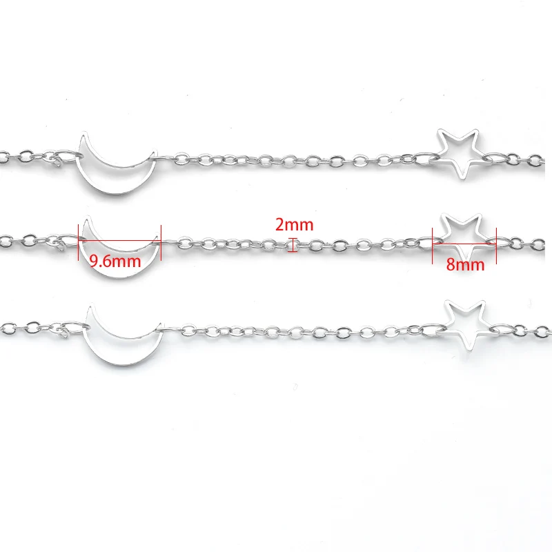 SAUVOO 10Yards Brass Star Moon Chain Handcraft 2mm Width Gold Silver Tone Necklace Bracelets for DIY Jewelry Making Findings