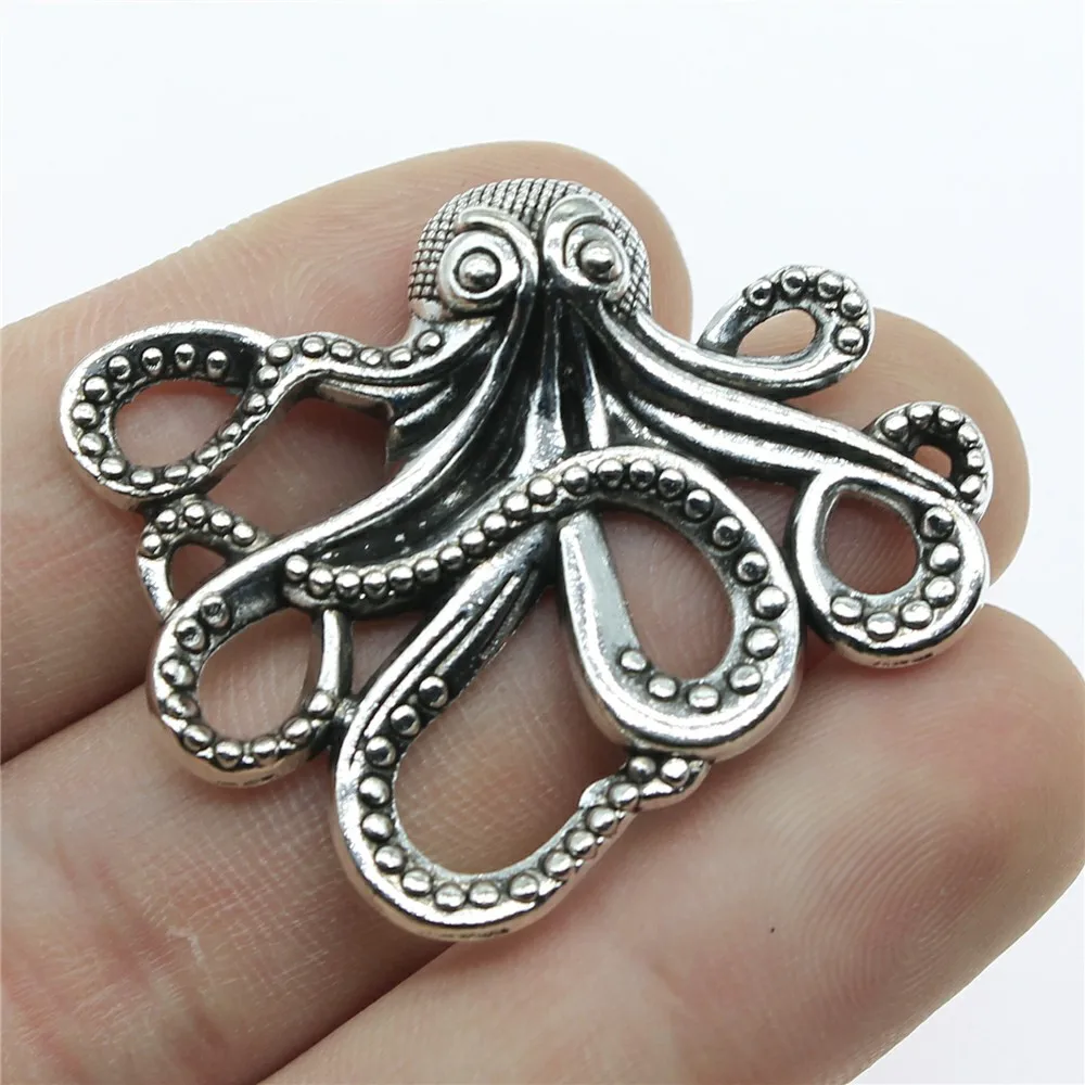 WYSIWYG 2pcs 42x35mm Pendant Octopus Octopus Charm Pendants For Jewelry Making Antique Silver Color Octopus Pendants