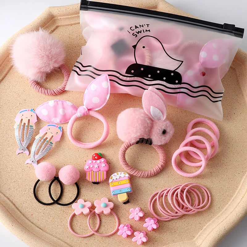 30Pcs hair clip Hair bands set Girls rabbit Headwear Rubber Band Elastic Hair Accessories Children  hair band Hairpin Headdress