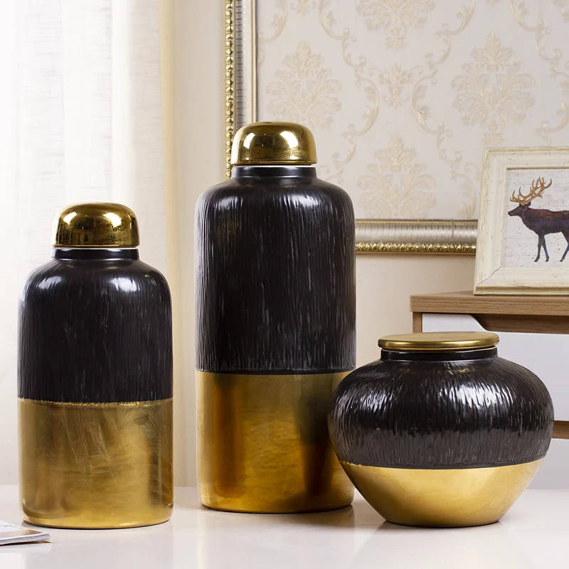 Jingdezhen Ceramic Vase Perfect design porcelain ceramic storage containers Chinese tea jar black with gold ceramic jar vase