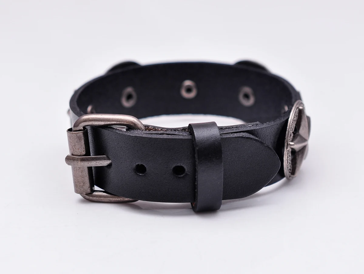 Biker Motocycle Western Antique Texas Star Concho Handmade Quality Veg Tan Leather Bracelet Wristband Cuff Bangle