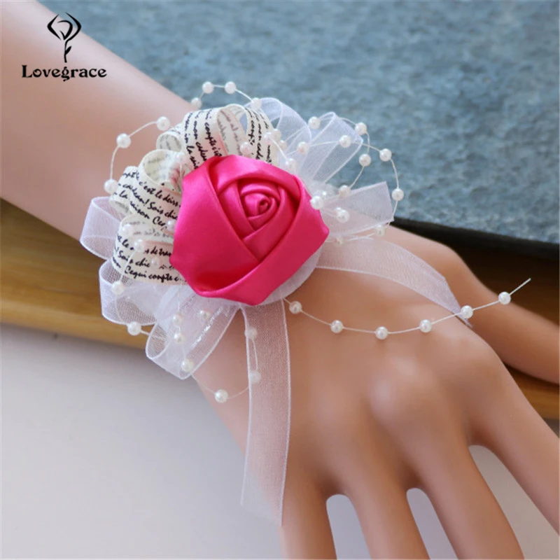 Lovegrace Girl Bracelet Bride Wrist Corsage Wedding Flower Bridesmaid Rose Bracelet Handmade Silk Flower Party Wedding Corsage