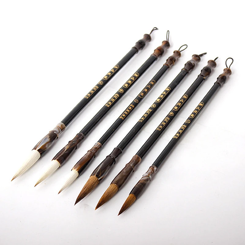 Chinese Calligraphy Paint Brush 6 Pcs Weasel Hair Painting Brushes Set for Traditional Ink Watercolor Darwing Art Supplies