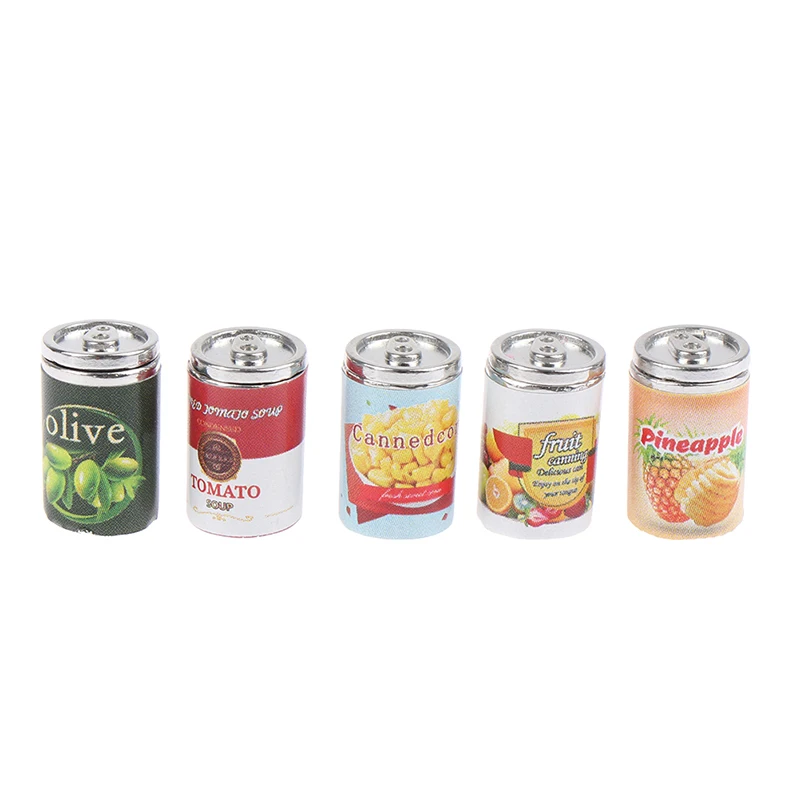 New 5PCs/set Dollhouse Jam Fruit Can Miniature Toy Doll Food Kitchen Living Room Accessories Kids Gift Pretend Play Toys