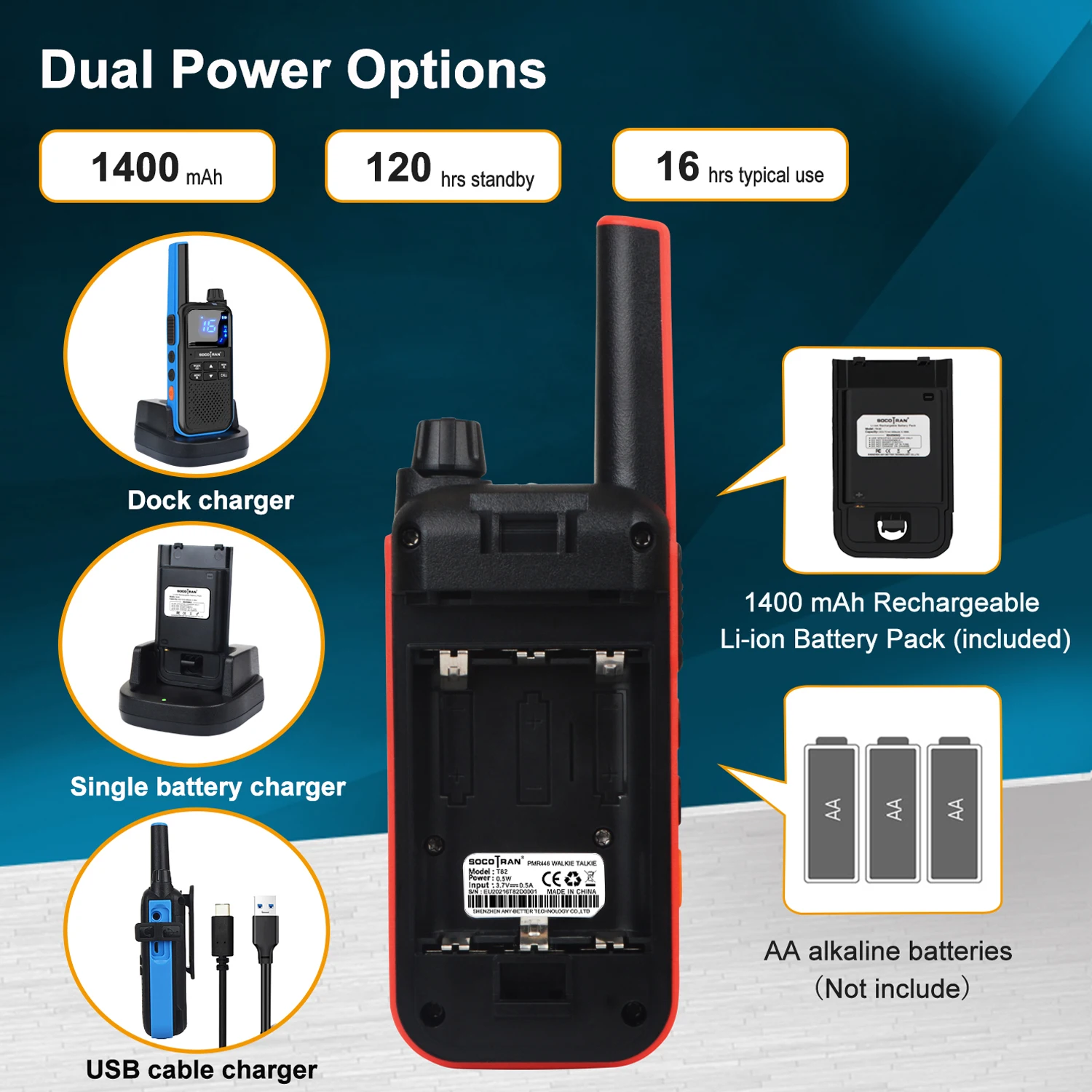 SOCOTRAN-walkie-talkie T82, auriculares inalámbricos PMR446, radio bidireccional portátil de 16 canales, compatible con Bluetooth, 2 uds.