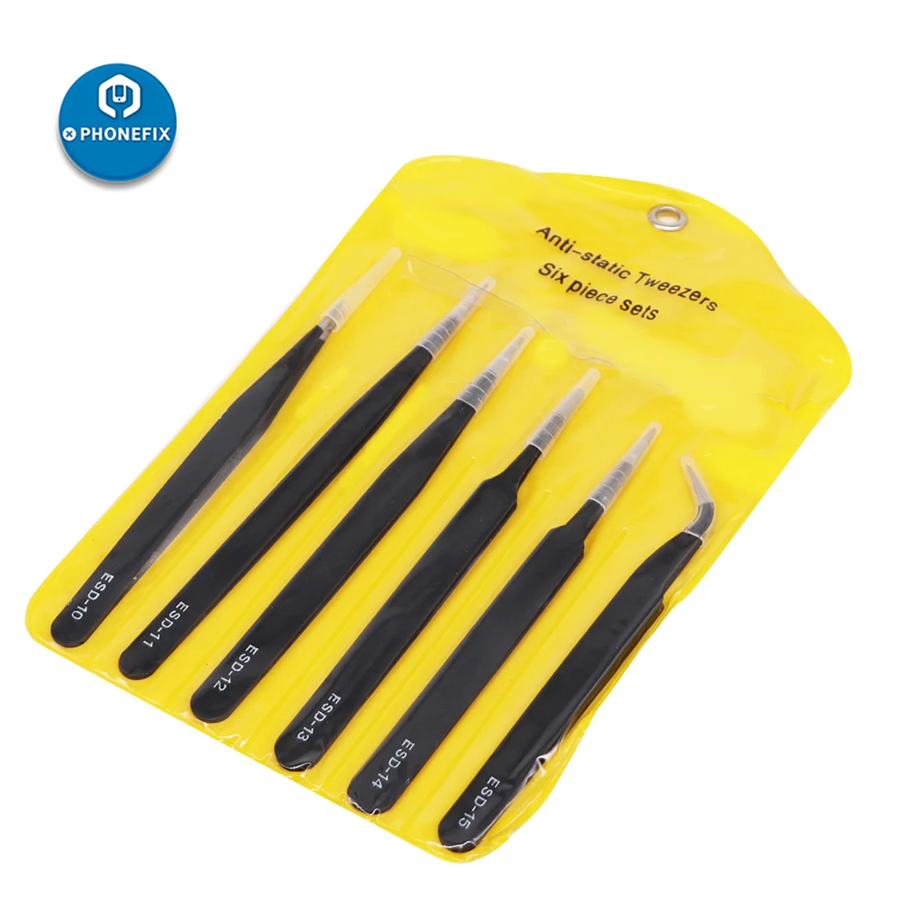 6pcs ESD Precision Tweezers Set Anti-Magnetic Anti-Static Forceps for Mobile Phone Electronic Component  Repair Tweezers Kit