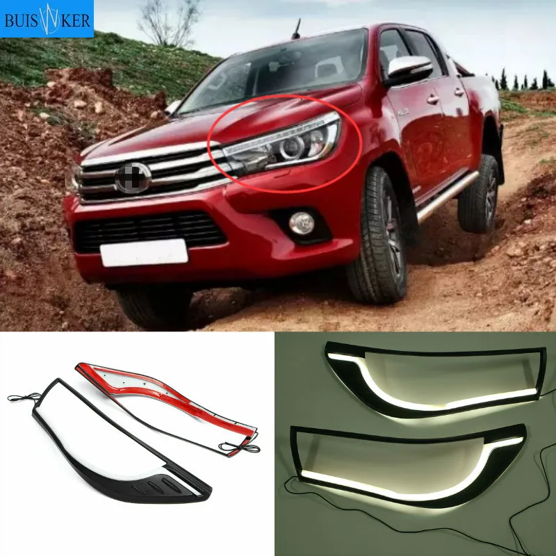 

LED DRL Daytime Running Light Headlight Lamp Trim Cover Fit For Toyota Hilux Revo 2015 2016 2017 2018