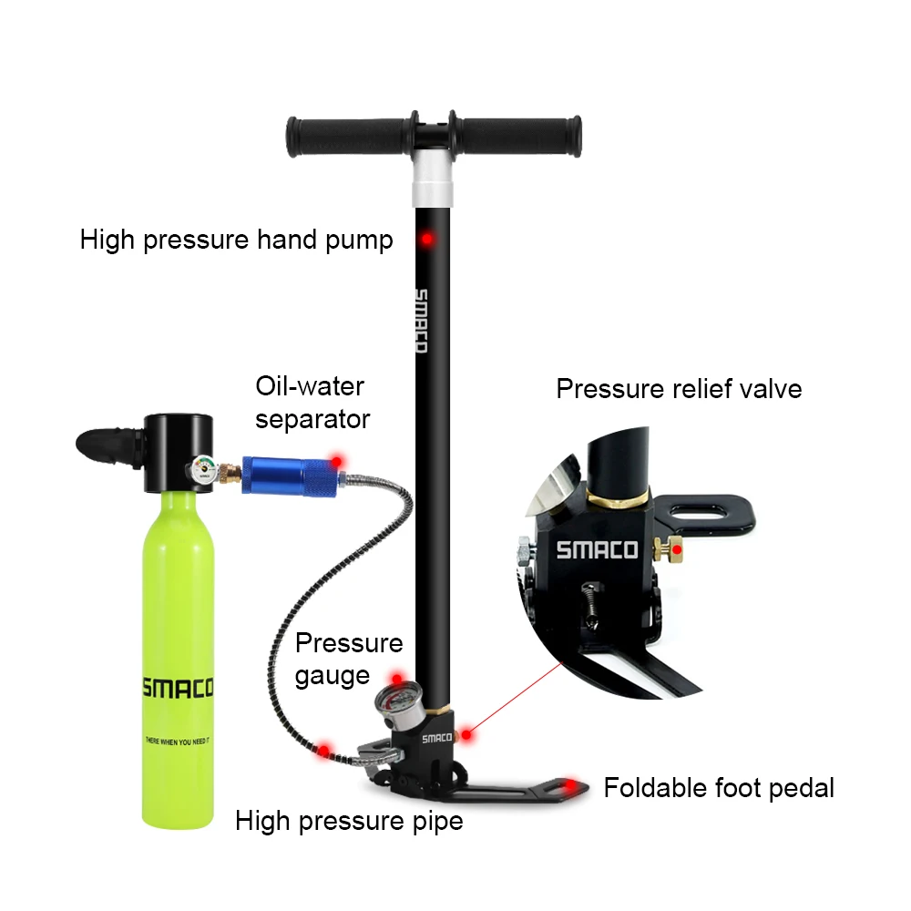 SMACO High Pressure Hand Pump Diving Oxygen Cylinder Inflator Operated Air Pump Compressor oxygen cylinder diving bottle