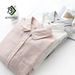 Autumn New Women Casual Cotton White Shirt Breathable Turn-Down Collar Button Up Solid Blouse Elegant Female Basic Tops T18509F