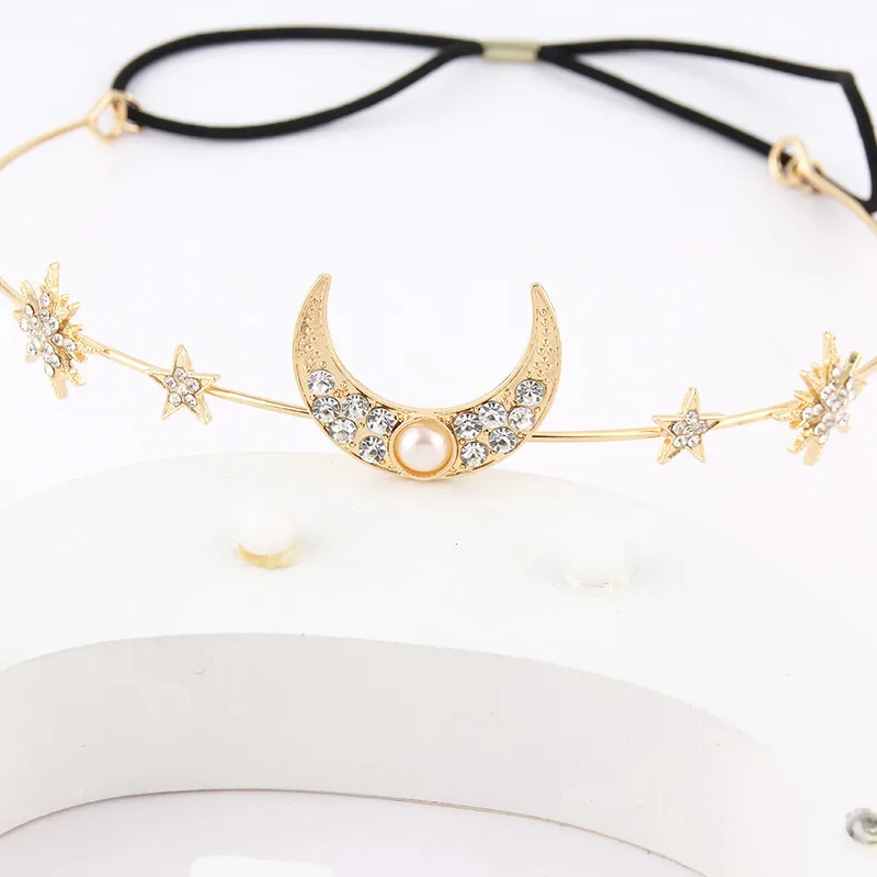 2020 Wholesale Creative Star-shaped Moon Micro-inlaid Pearl Headband, Simple Elastic Geometric Hair Female Accessories