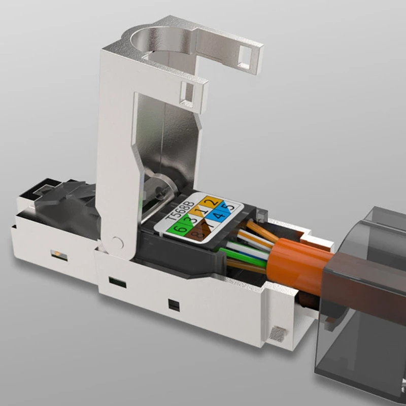 Cat7 RJ45 Crystal Plug Head Tool-less Connector No Crimp Tool-Less Cat7 30u Ethernet Network Shielded Connector