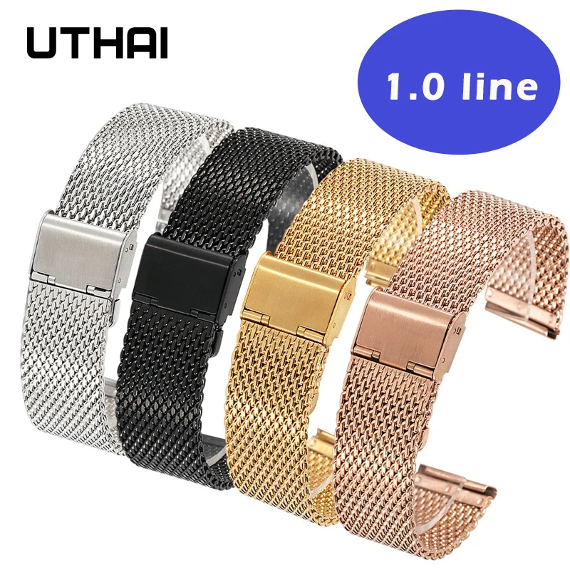 UTHAI P66 Watchband Stainless steel watch strap 1.0 line Milan mesh strap 18mm 20mm 22mm 24mm Band  wristband