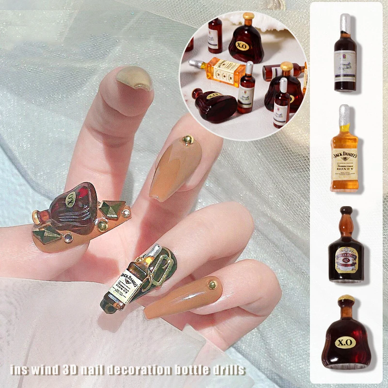 3Pcs Cute Stereo Red Wine Bottle Nail Art Decoration Mini 3D Resin Wine Bottle Manicure Jewelry Accessory Wholesale Dropshipping