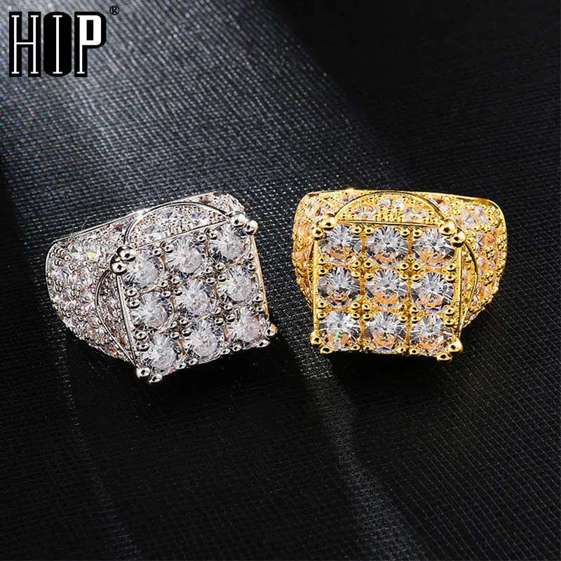 Hip Hop Glacier Ring 18K Gold Plated Full Cubic Zircon Charm Iced Out Bling Popular Tready Square Ring For Men Jewelry