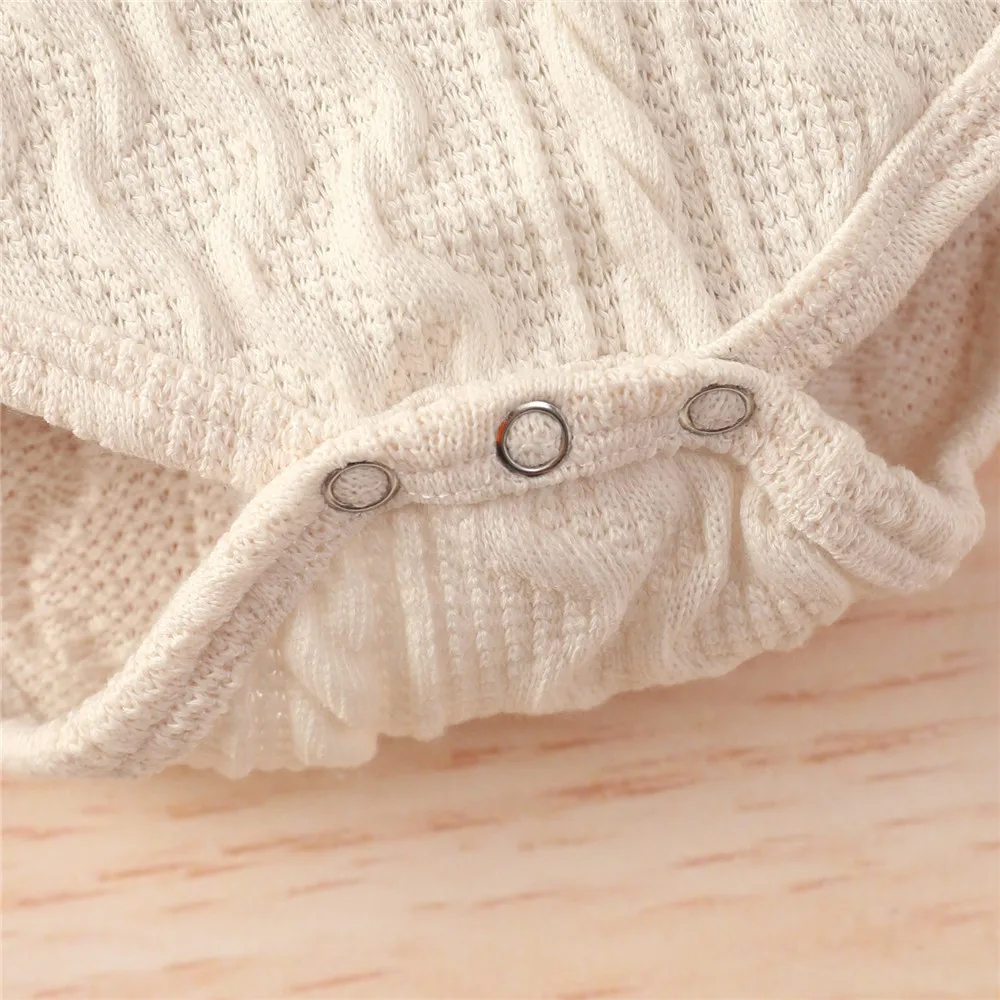 Solid Color Newborn Baby Knitted Warm 2Pcs Suit Toddler Girl Boy Long Sleeve Romper Tops Pants Fall Winter Homewear 2021