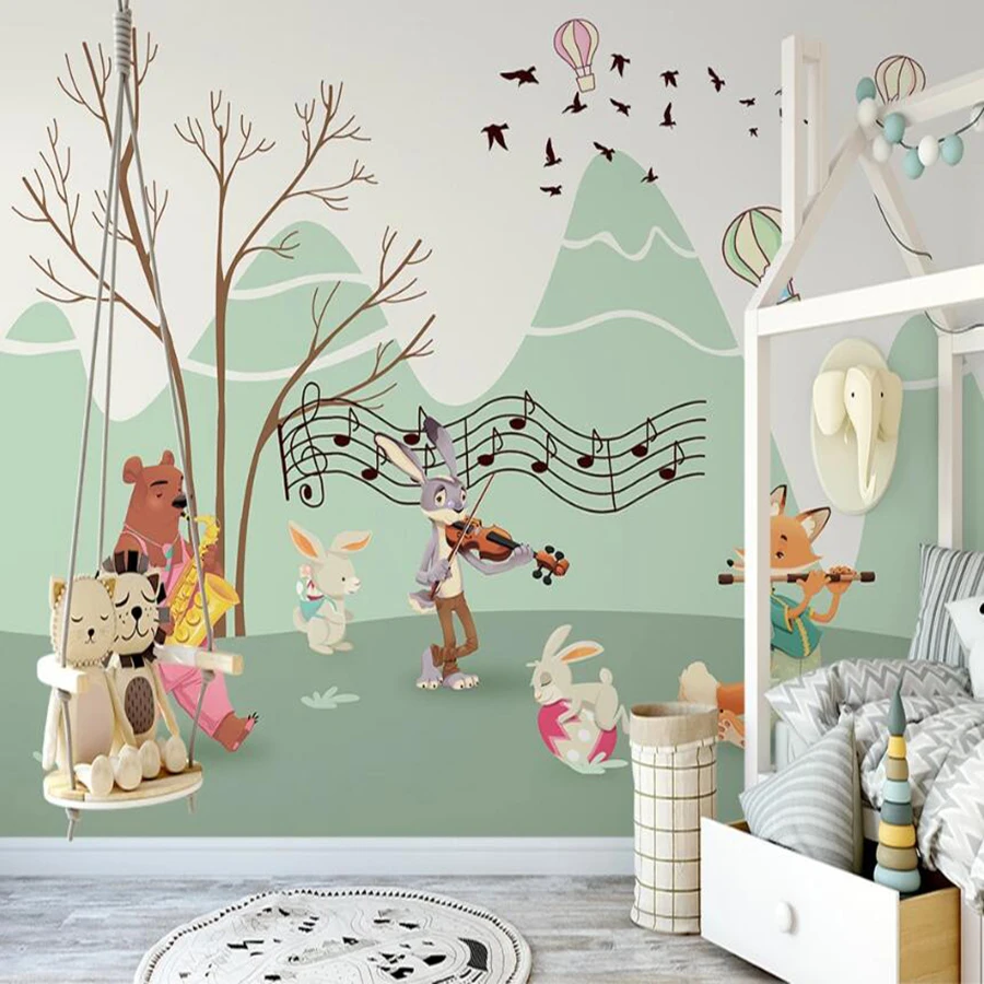 

Custom 3D wallpaper mural hand-painted Nordic forest small animal concert children background wall luxury decoration wallpaper