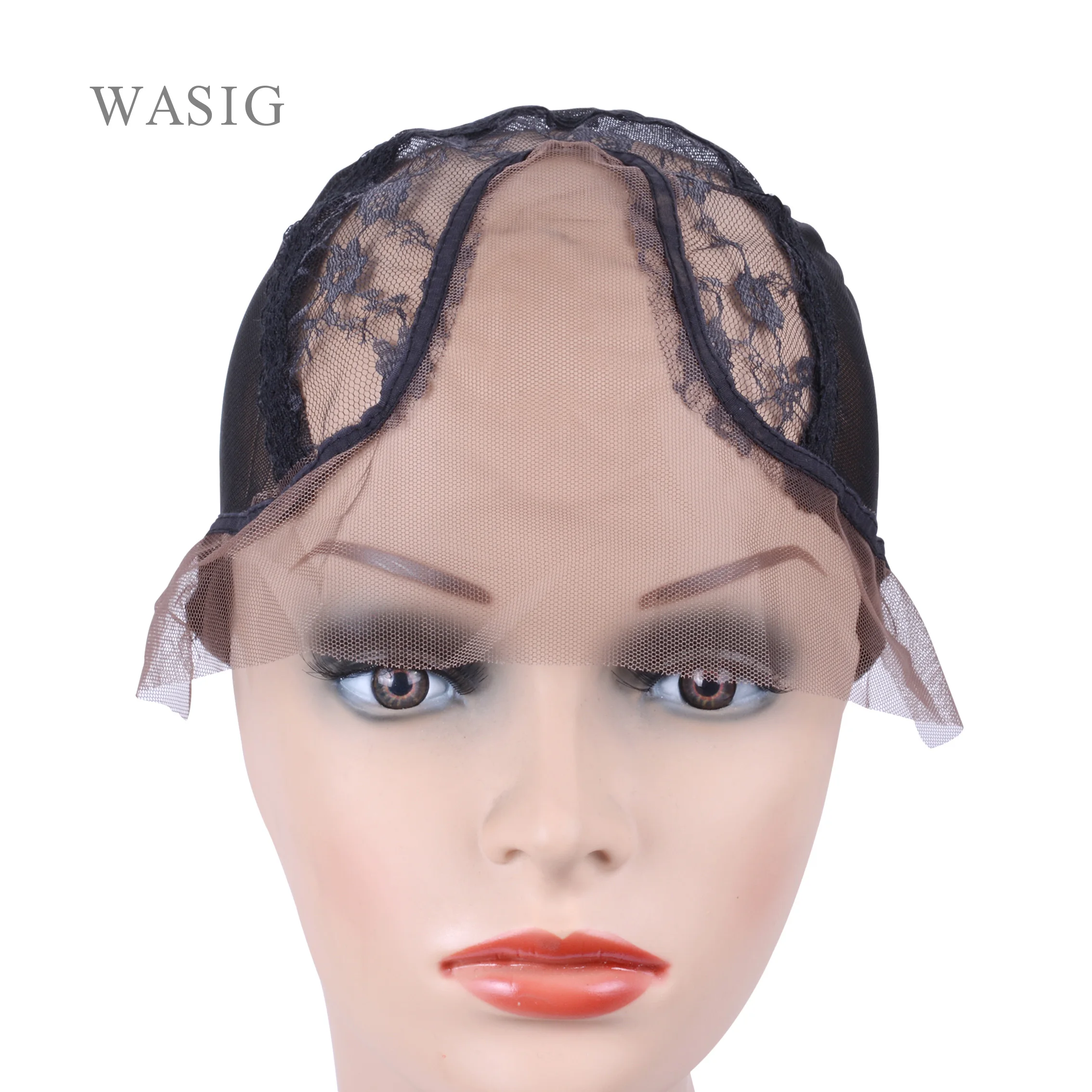 Bonnet de perruque Swiss Lace Front en V pour perruques exécutives, avec sangle élastique à l\'arrière, filets à cheveux en maille