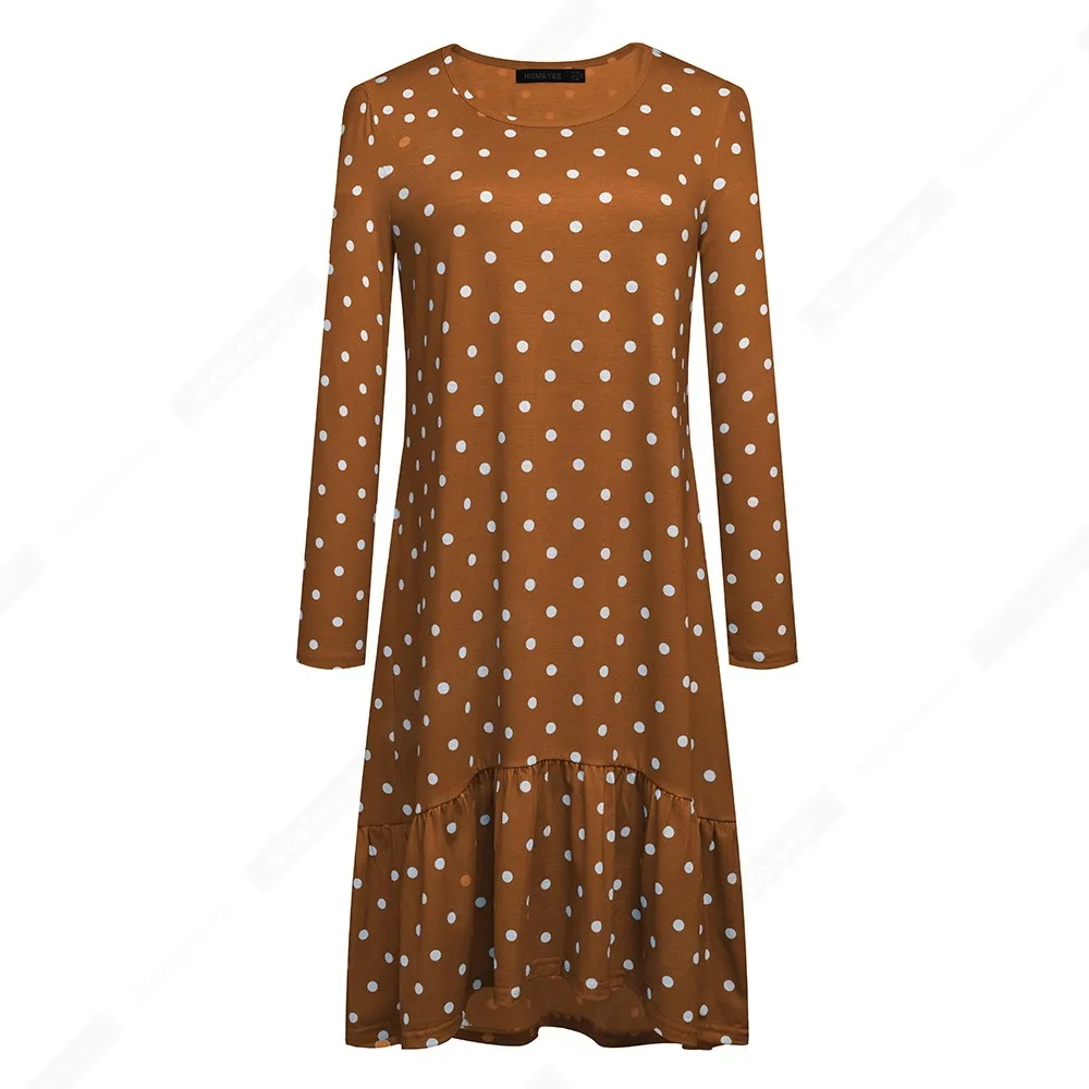 Spring Women Retro Polka Dots Tiered Dress Casual Holiday Straight Loose Dress 1HA231