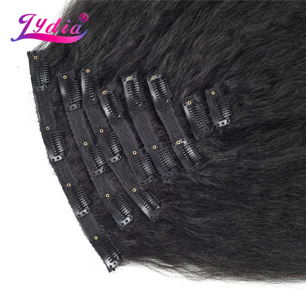 Lydia 8 Stks/set With18Clips-In Synthetische Kinky Staight Hair Extensions Lange Hittebestendige Hair-Pieces16-20 Inches Afro Amerikaanse