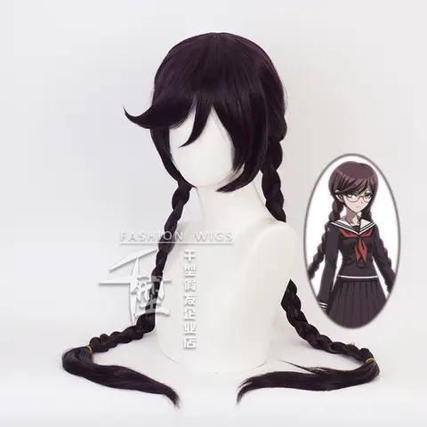 Danganronpa Touko Fukawa Toko 다크 퍼플 브레이드 가발 코스프레 의상 Dangan Ronpa 내열성 헤어 여성 파티 롱 가발