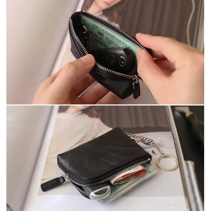 Key Wallet Genuine Leather Mini Coin Purses Women Car Key Bags Men Small Credit Card Wallets Cowhide Key Case Housekeeper Pack