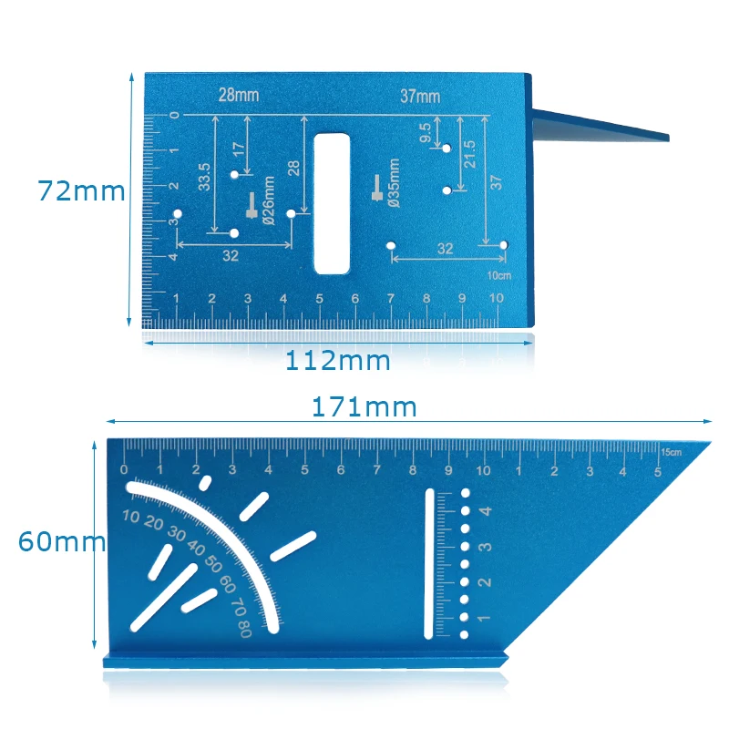 Multifunction Woodworking Marking Gauge Mounting Hinge Jig Angle Ruler 45/90 Degree Protractor Drill Guide Measuring Tools