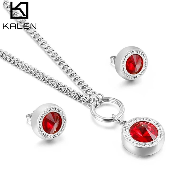 Kalen Fashion Crystal Jewelry Sets For Women Wedding Gifts Necklace and Earring Geometric Round Set Accessories Gift