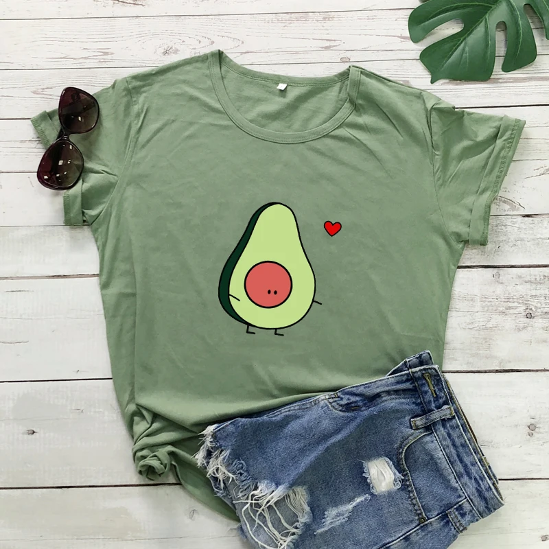 Avocado Red Heart Colored Print T-shirt Cute Avocado Lover Gift Tshirt Aesthetic Women Vegetarian Top Tee