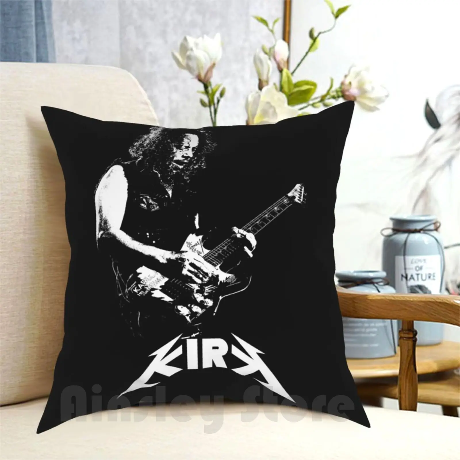 Kirk-White Stencil Pillow Case Printed Home Soft DIY Pillow cover Kirk Hammett James Guitar Guitarist Ride The Lightining