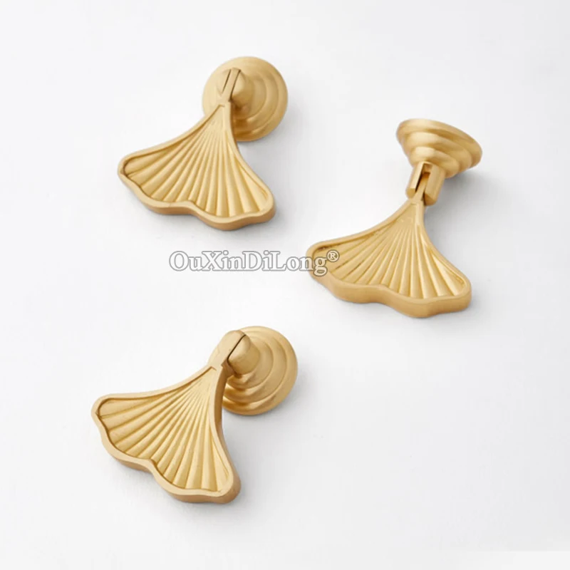 HOT 10PCS Solid Brass Ginkgo Leaf Pendant Furniture Pulls Handles Drawer Knobs Cupboard Wardrobe Kitchen TV Wine Cabinet Pulls