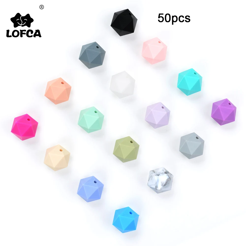 LOFCA 50pcs Icosahedron Silicone Beads BPA Free Food Grade Silicone Teething Beads For Baby Pacifier Chain Teether Chew Toy Gift