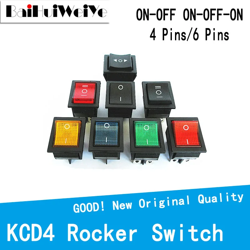 KCD4 Rocker Switch 2 3 Position 4 6 Pins Electrical Equipment With Light Power Switch Switch 16A 250VAC/ 20A 125V ON-OFF-ON