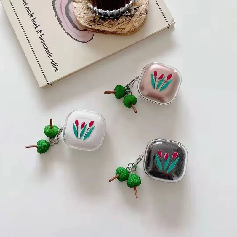 for Samsung Galaxy Buds Live Box Soft TPU Wireless Bluetooth Earphone Protective Transparent Clear Cover with Keychain