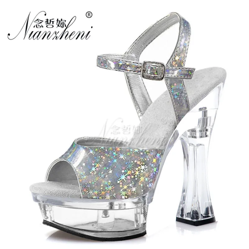 Novelty Crystal Clear Exotic Sandals 8 inch Stiletto High Heels 20CM Dress five stars bride wedding shoes platform pole Dance