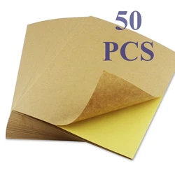 Papel Kraft Marrom Claro Escuro, Carton Color Sticker Sticker, Inkjet Laser Printing, Papel de etiqueta auto-adesivo, 50 folhas por pacote, A4