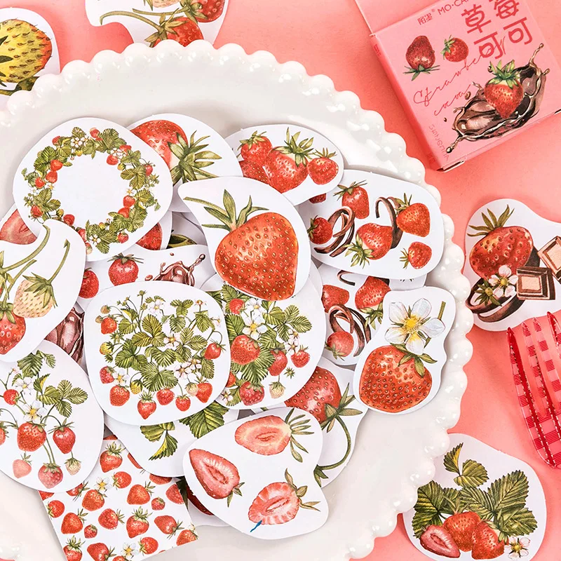 46 pcs/box Strawberry Chocolate Journal Decorative Stickers Scrapbooking Stick Label Diary Stationery Album Fruits Stickers