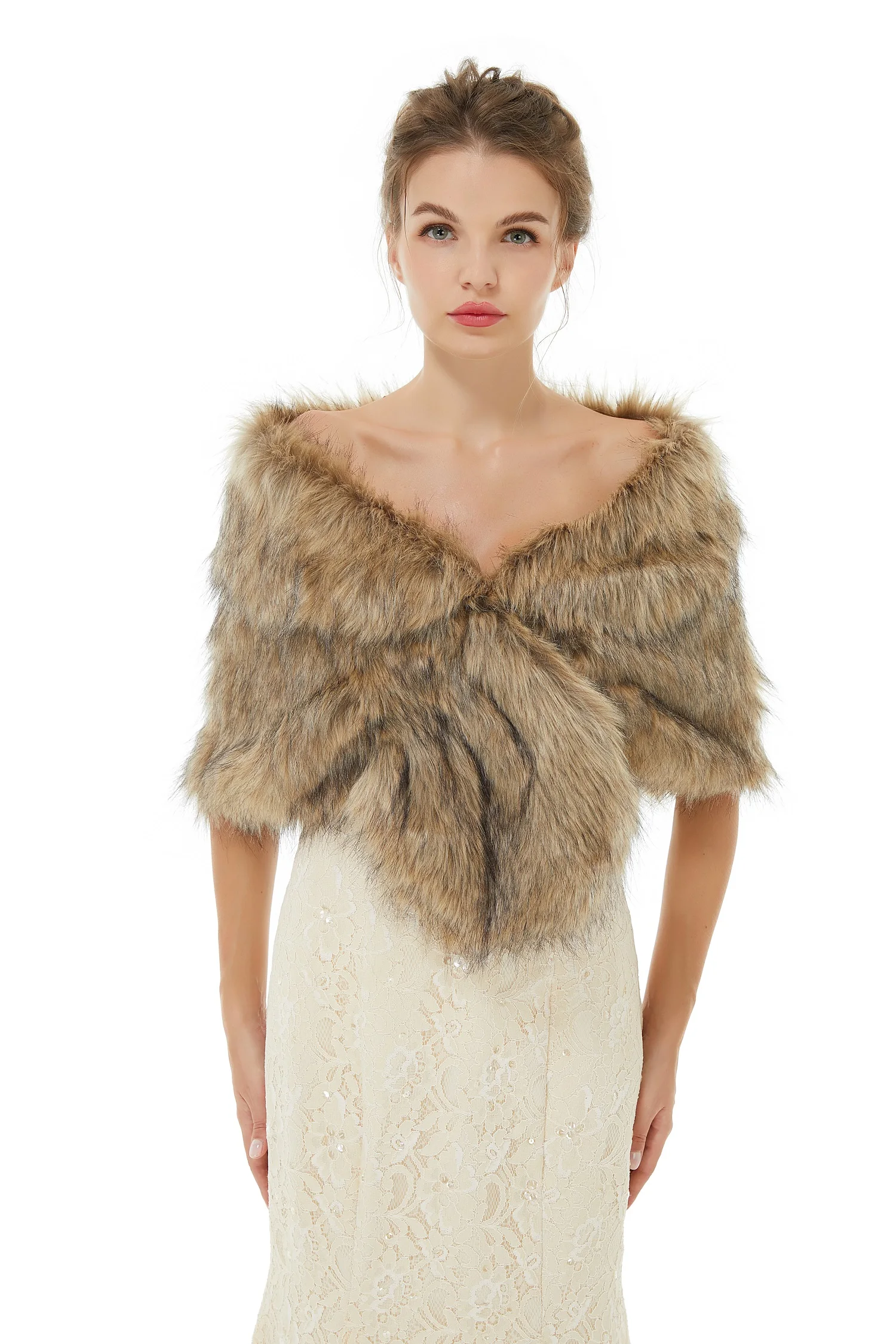 

2021 New Women Fur Capes Champagne Wedding Faux fur Bolero Stole Shawl Wraps Bridal Jacket Formal Party Shrug Cape De Mariage