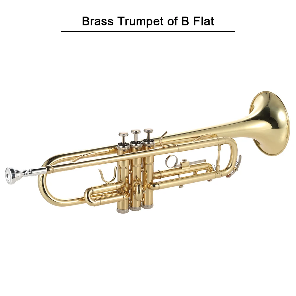 

Trumpet Bb Flat Brass Gold-painted Exquisite Durable Musical Instrument with Mouthpiece Gloves Strap Case