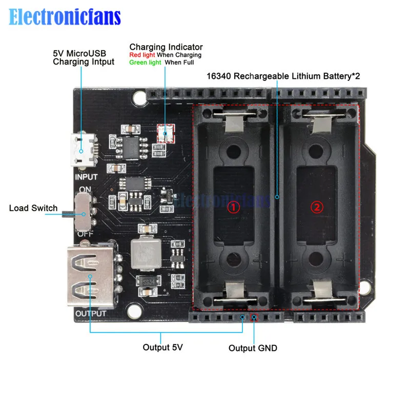 Dual 18650 Lithium-Batterie-Shield V8 Micro-USB-Powerbank-Modul 3V1A 5V 3A für Raspberry Pi Wifi ESP8266 ESP32 Ladevorrichtung – Detail 26