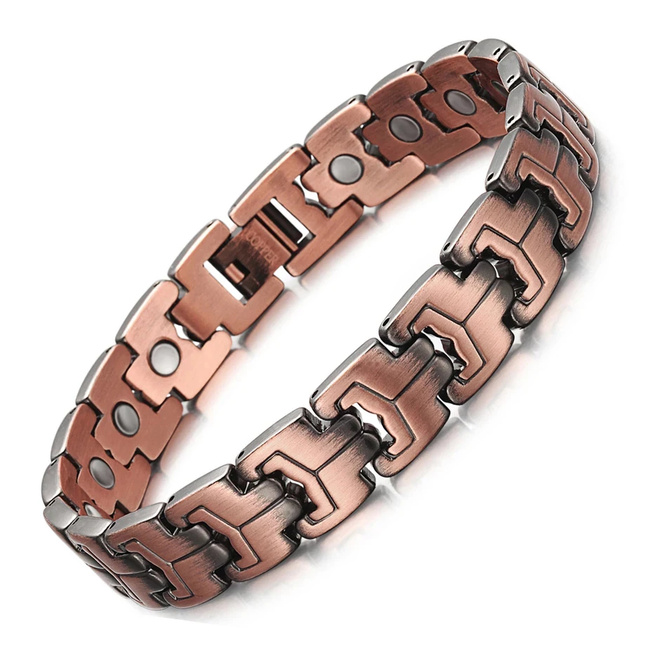 12mm Punk Retro Healing Magnetic Bracelet Men Women Hiphop Pure Red Copper Arthritis Therapy Health Care Hologram Bangle Jewelry