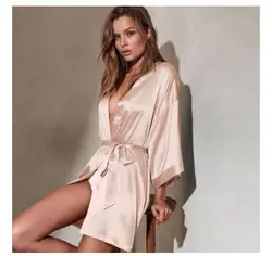 Bata kimono de noche de satén para mujer, de color champán, ropa de lencería femenina, estilo camisón chino, de verano, traje de baño, sexy