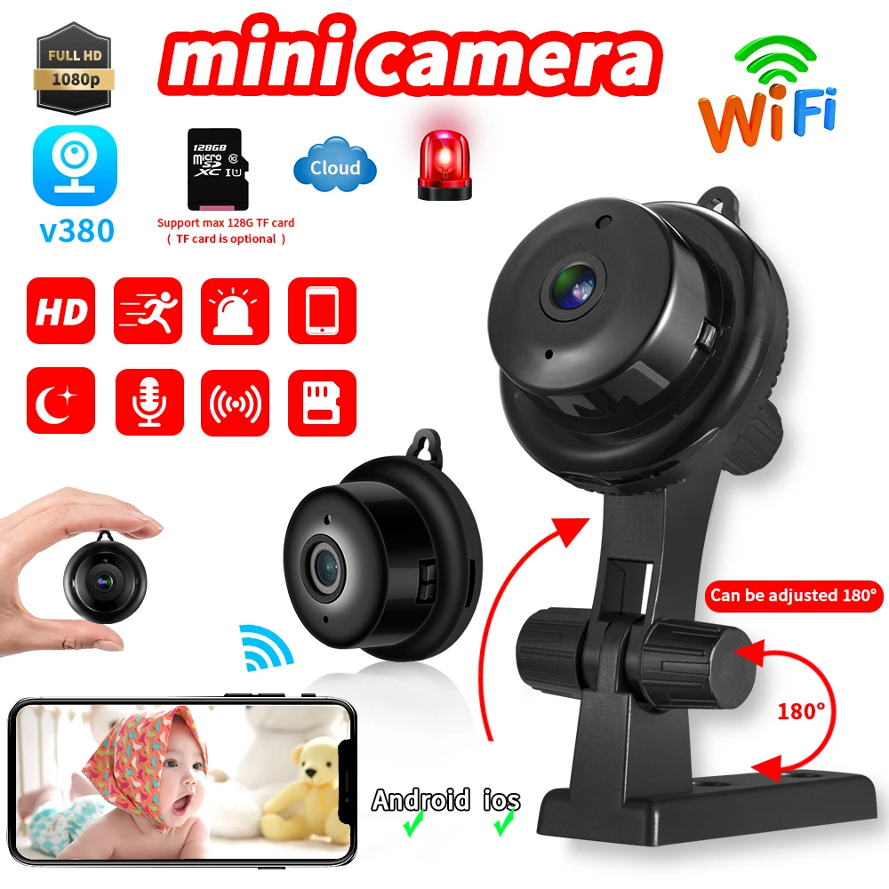1080P Mini Wifi Camera Indoor Home Security Camera IP CCTV Surveillance Motion Detection Two Way Audio Baby Monitor With Bracket